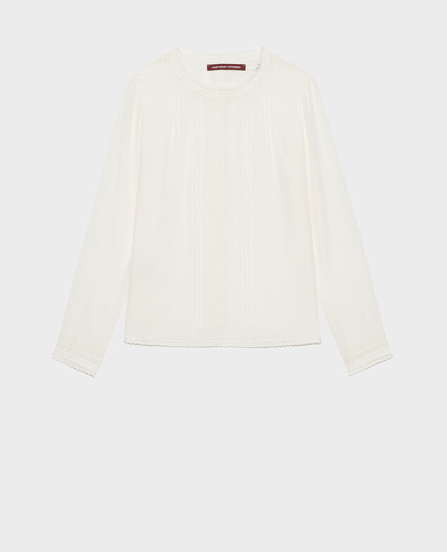 Fließende Bluse aus Seide und Spitze Gardenia