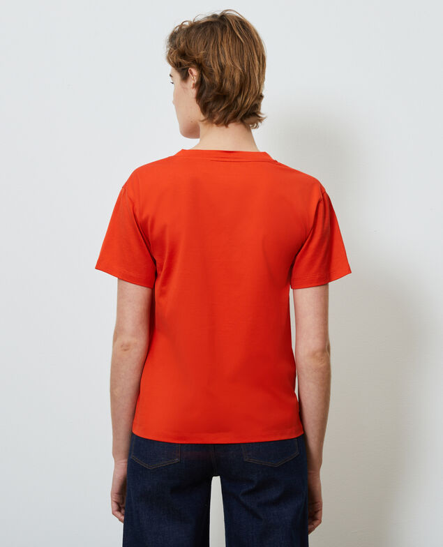 T-Shirt aus Baumwolle mit V-Ausschnitt Spicy orange