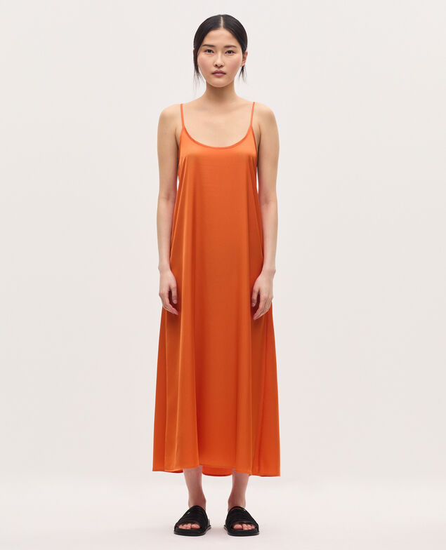 Langes satiniertes Nuisette-Kleid K240 apricot orange