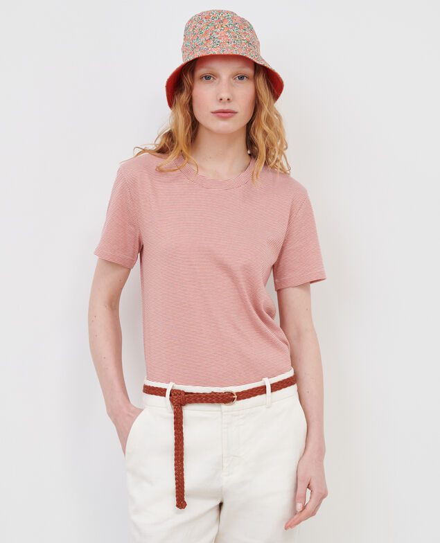 T-Shirt mit Rundhalsausschnitt aus Baumwolle 120 stripes red