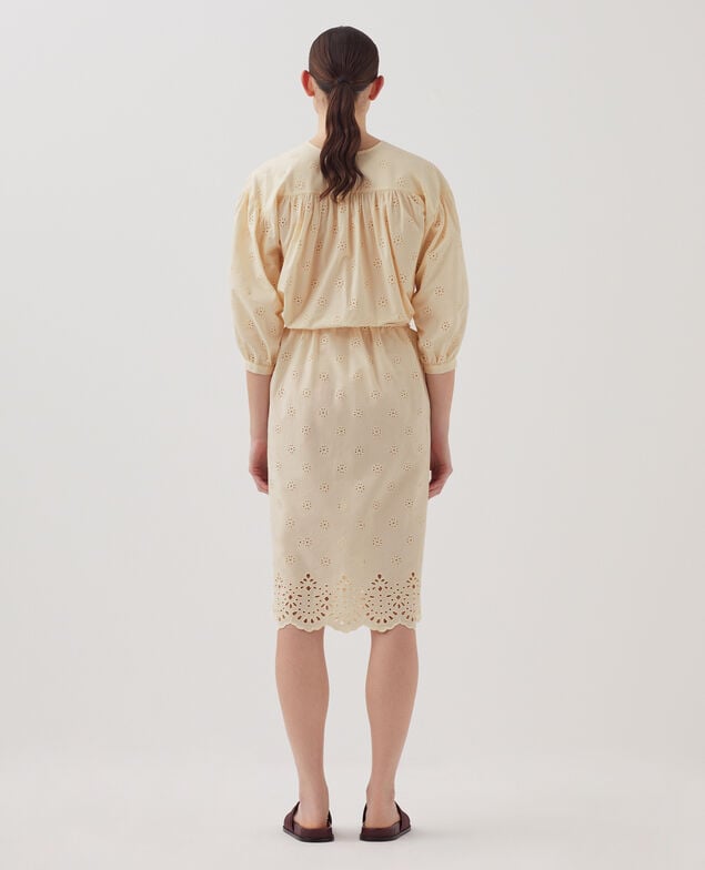 Midi-Kleid mit Lochstickerei aus Baumwolle I307 ecru