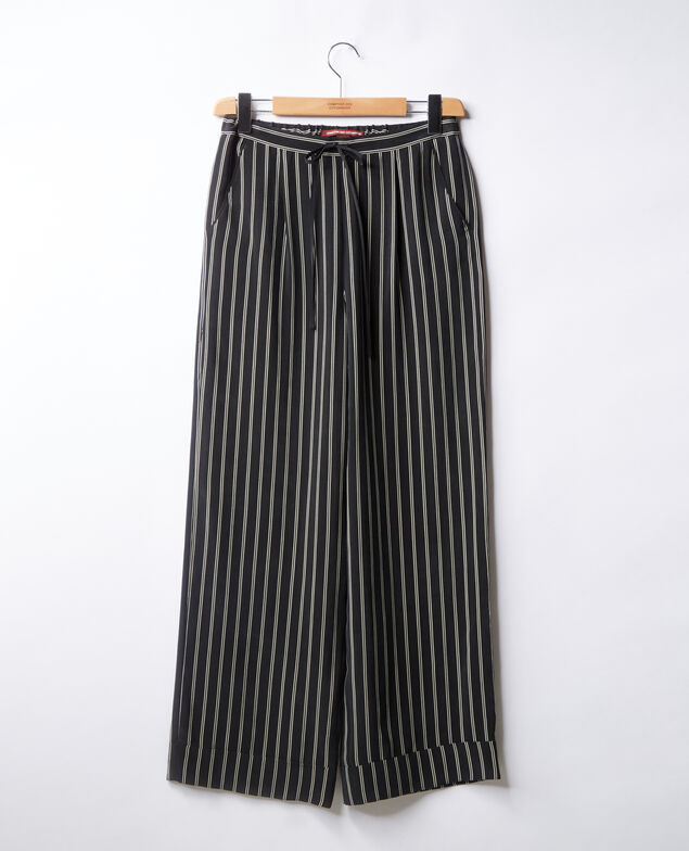 Weite, fließende, gestreifte Hose Black/off white stripes