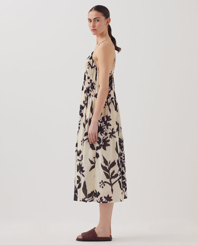 Langes, fließend fallendes Trägerkleid aus Baumwollvoile J304 blurry fl ecru