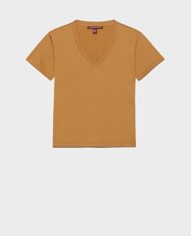 T-Shirt aus Baumwolle mit V-Ausschnitt Latte
