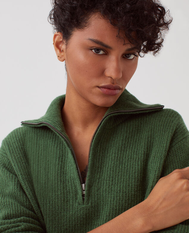 Rollkragenpullover mit Reißverschluss aus Wolle U550 green
