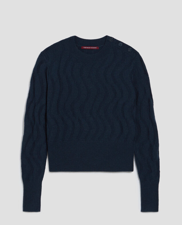 Pullover mit Rundhalsausschnitt aus Merinowolle J690 blueberry