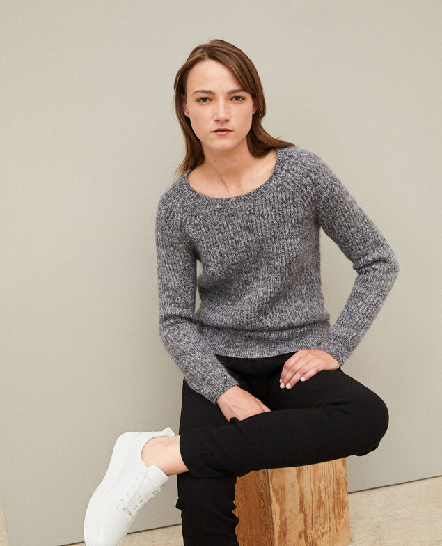 Melierter Pullover aus Mohair Light grey/noir/silver gray