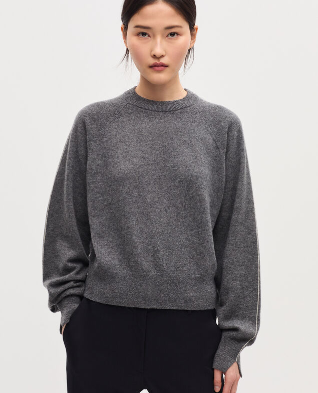 Pullover mit Rundhalsausschnitt aus Kaschmir K073 gray st ecru