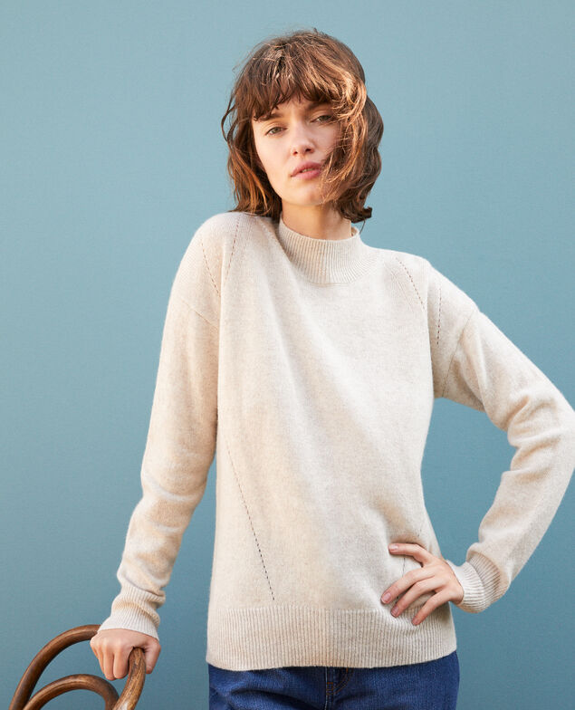 Kaschmirpullover mit Stehkragen  Beige