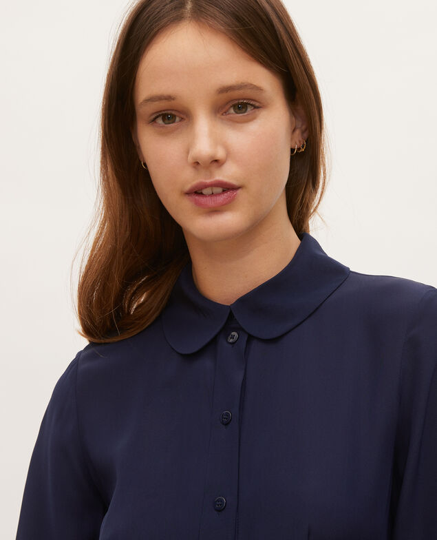 Hemdkleid aus Seide mit Gürtel und Rundkragen Maritime blue