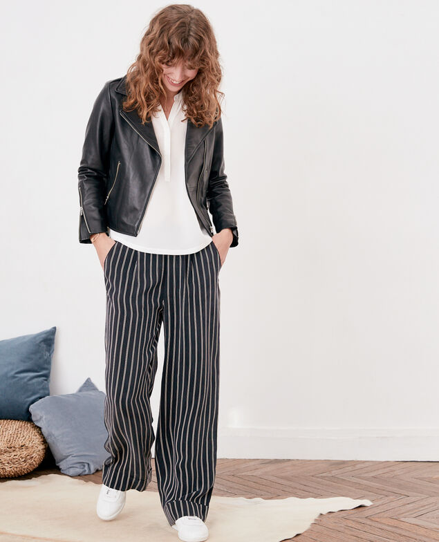 Weite, fließende, gestreifte Hose Black/off white stripes