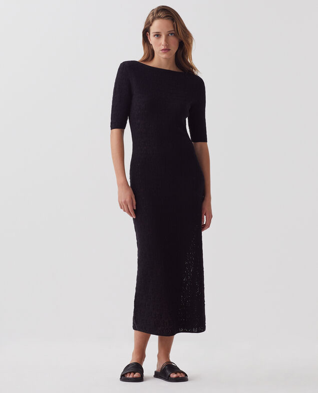 Langes strukturiertes Häkelkleid aus Baumwolle H091 black beauty