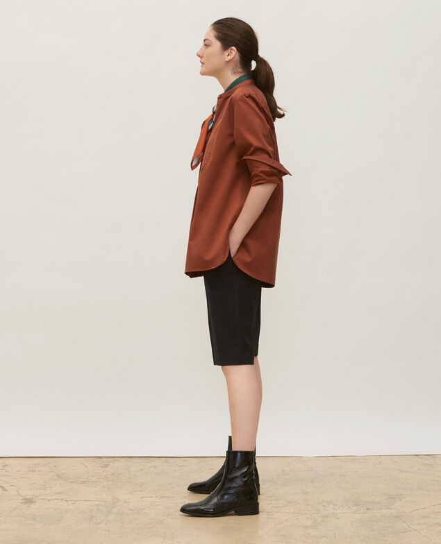  Oversize Baumwollhemd mit Brusteinsatz Tortoise shell