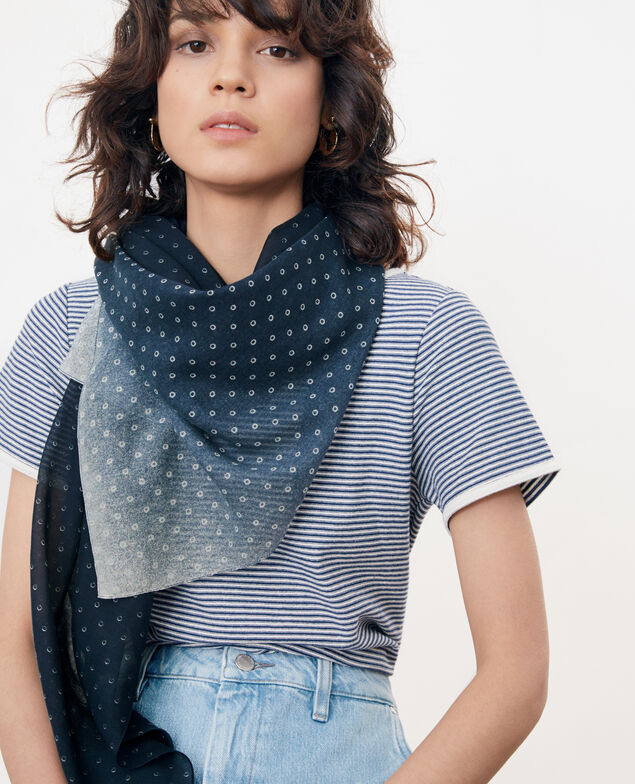 Bedrucktes Tuch aus Baumwolle und Seide Ring dots indigo