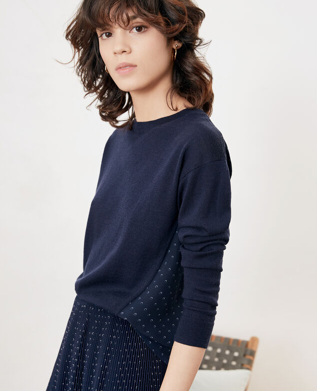 Materialmix-Pullover Ring dots marine