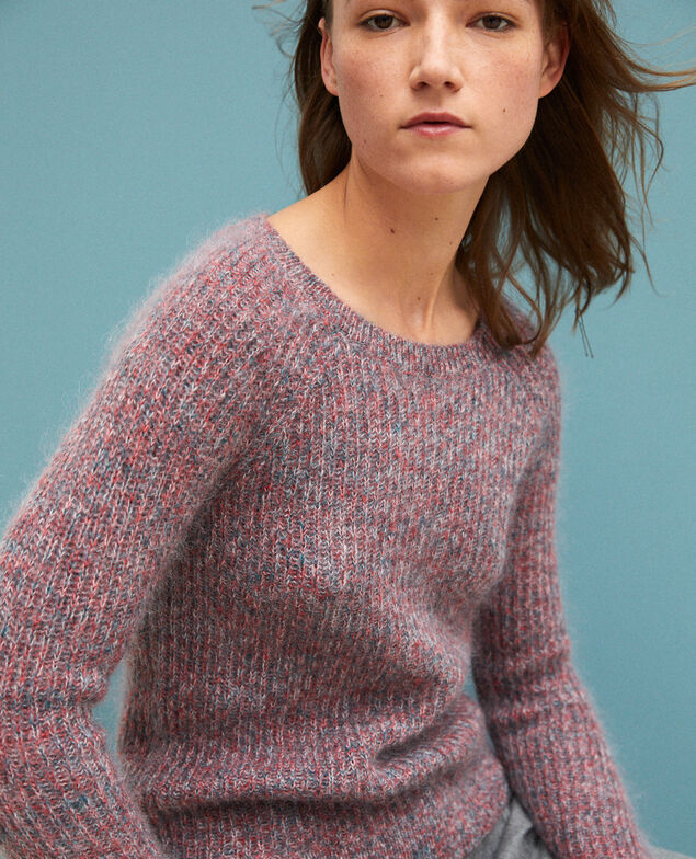 Melierter Pullover aus Mohair Pompeian red/ultra green/off white