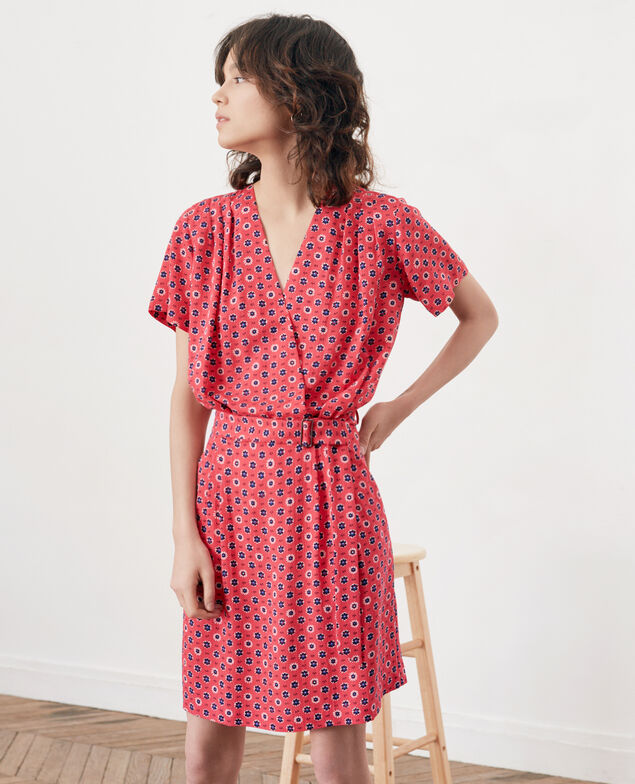 Bedrucktes Kleid mit Schnalle Dandelion ultra pink