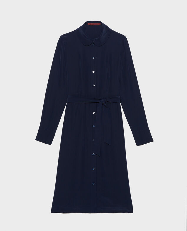 Hemdkleid aus Seide mit Gürtel und Rundkragen Maritime blue