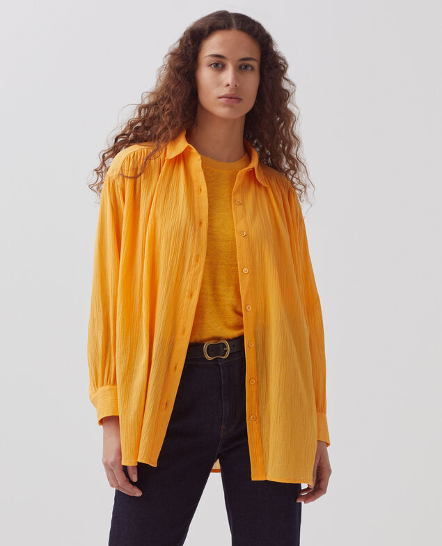 Bluse aus Plissée-Baumwolle H450 artisan's gold