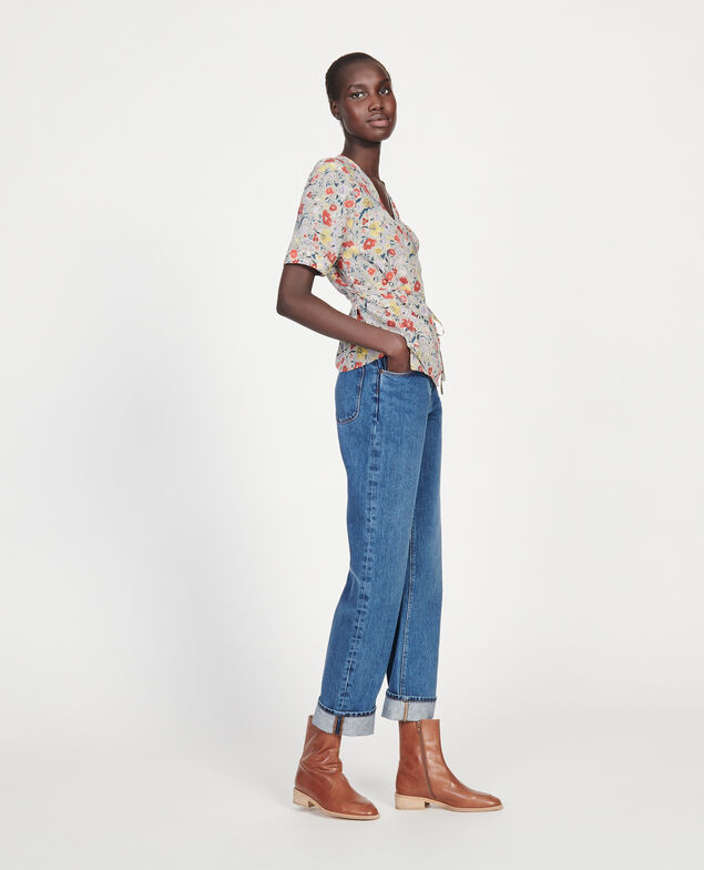  Wickelbluse aus Seide mit Flowerprint Print eden cream