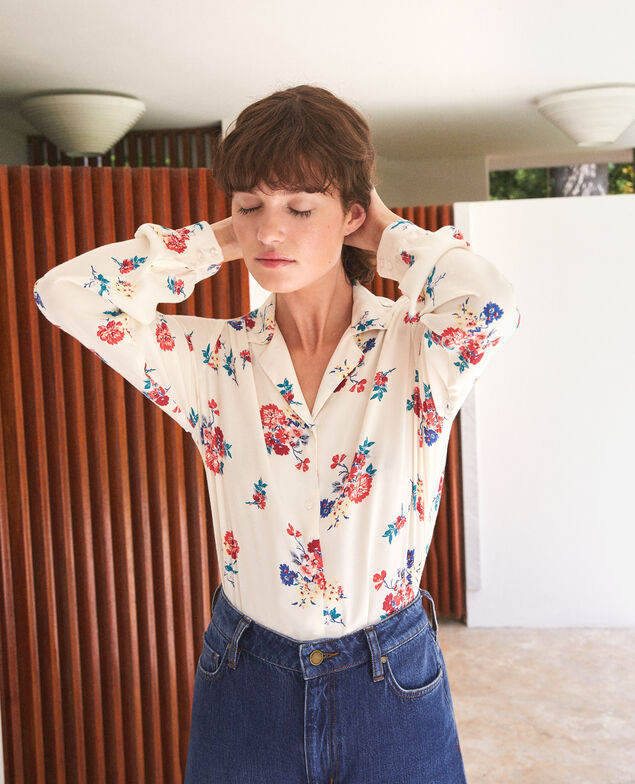 Bluse mit Pyjamakragen Weiß