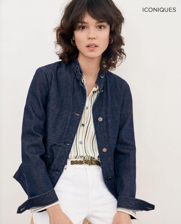 Jeansjacke mit Offizierskragen Indigo