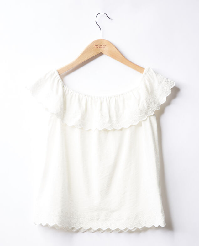 Top mit bestickter Dehnband-Rüsche Off white