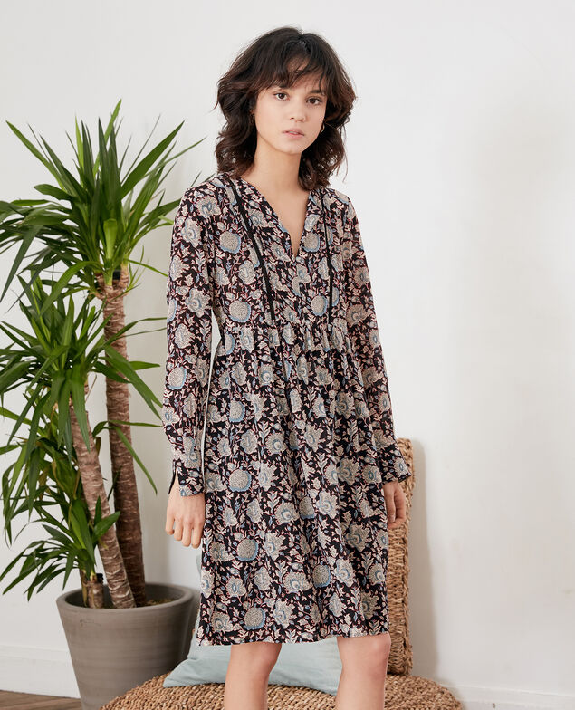 Bedrucktes Seidenkleid Darjeeling black