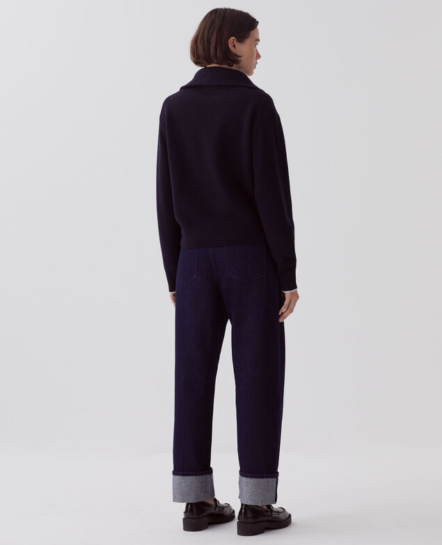 Rollkragenpullover mit Reißverschluss aus Wolle U690 navy