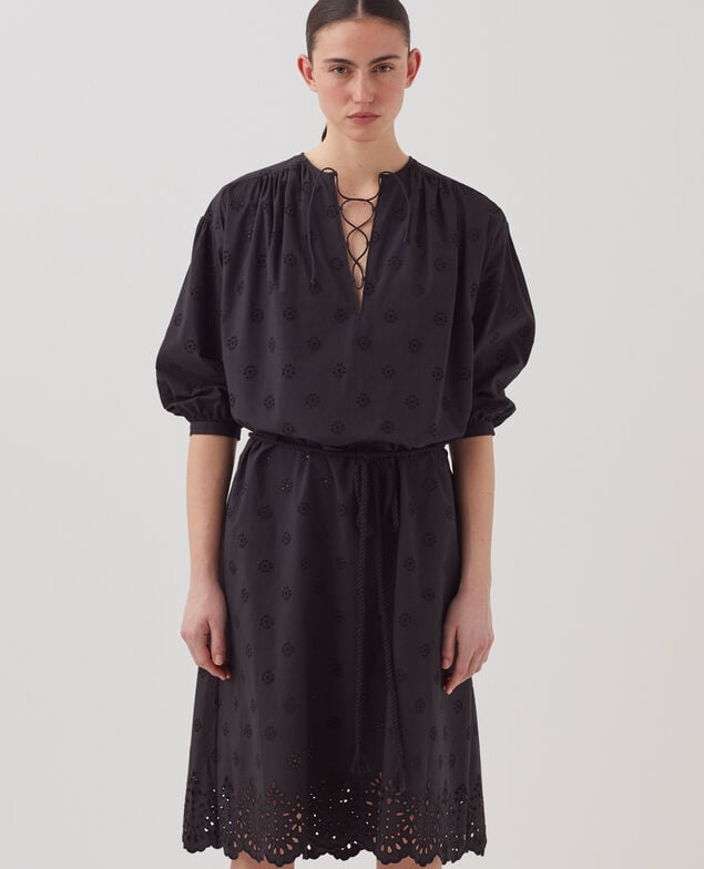 Midi-Kleid mit Lochstickerei aus Baumwolle H091 black beauty