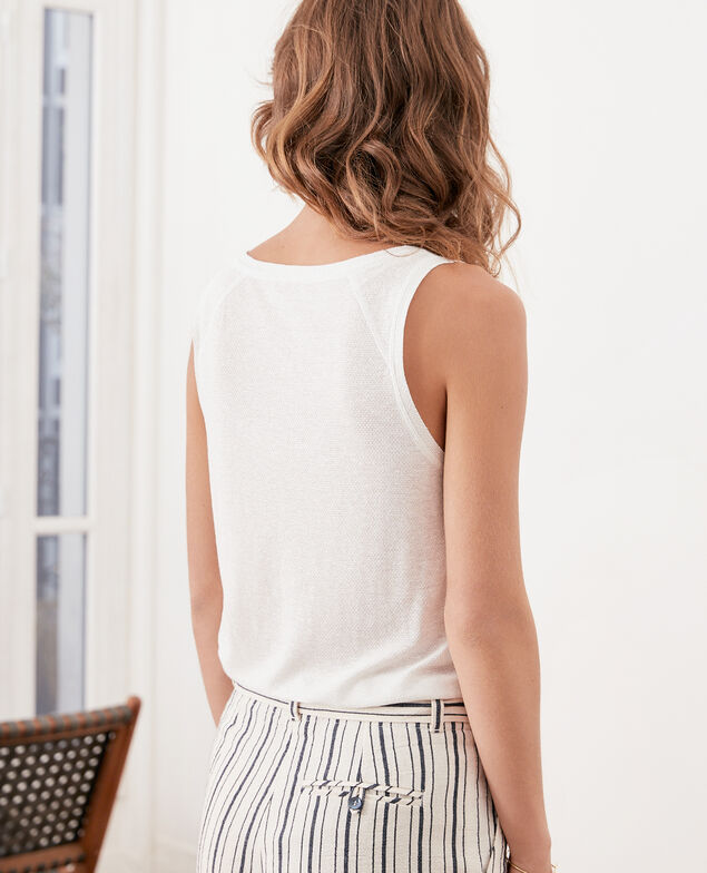 Irisierendes Tank-Top mit Leinen Off white