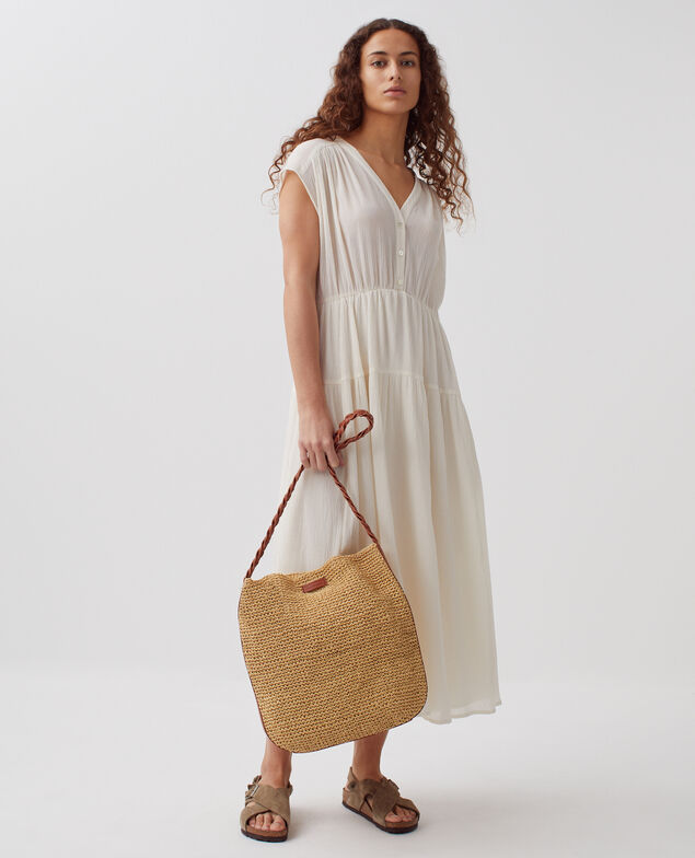 Langes Kleid aus Plissee-Baumwolle H303 white swan