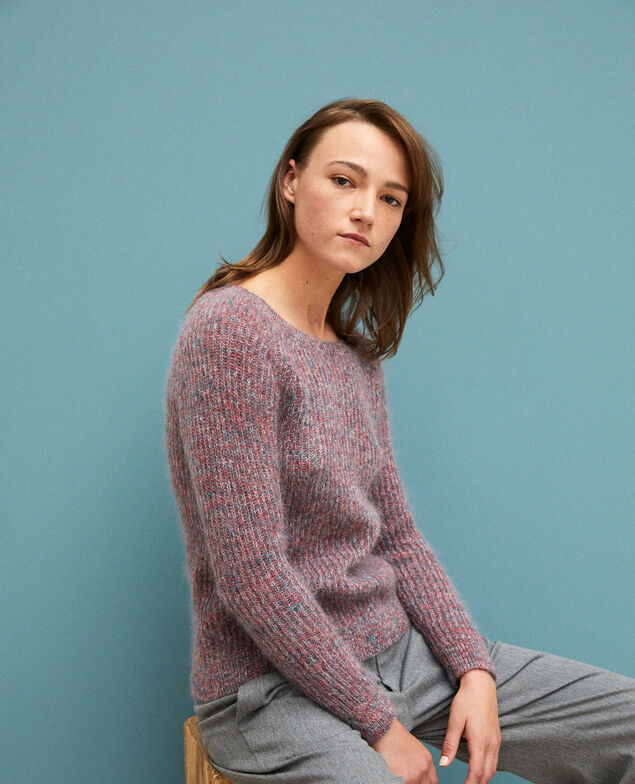 Melierter Pullover aus Mohair Pompeian red/ultra green/off white