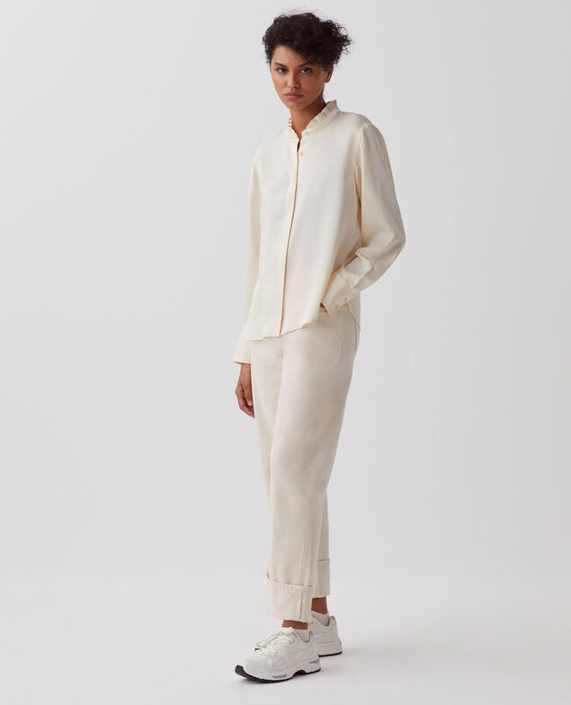 Fließend fallende Bluse mit Rüschen U300 natural