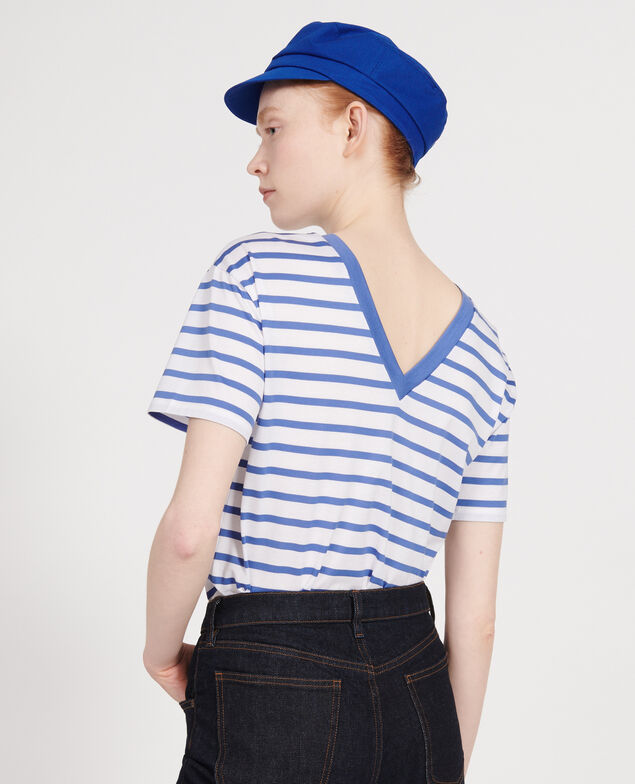 T-Shirt aus ägyptischer Baumwolle Stripes optical white amparo blue