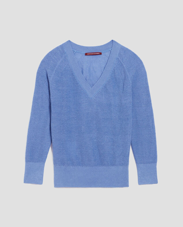 Pullover mit V-Ausschnitt aus Leinen H605 savoie
