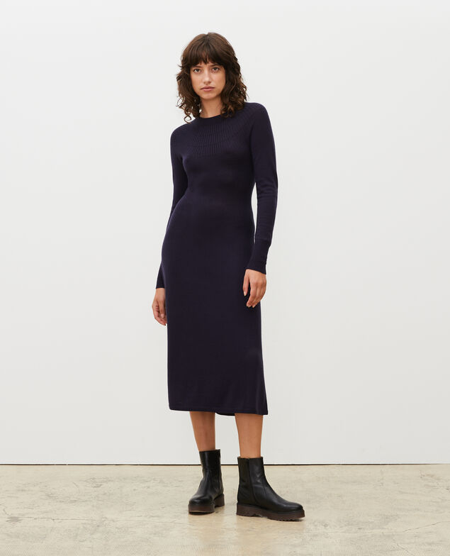 Ausgestelltes Kleid aus Merinowolle Night sky