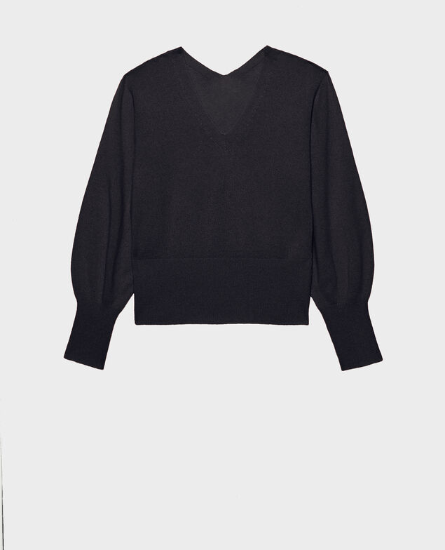 Feiner Pullover aus 3D-Kaschmir mit V-Ausschnitt vorne und hinten Night sky