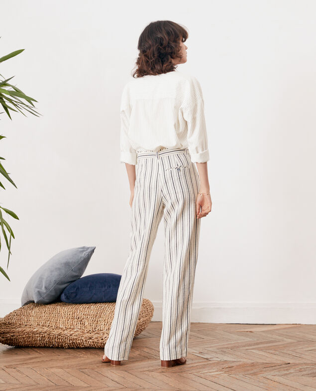 Weite, gestreifte Hose Off white/navy stripes