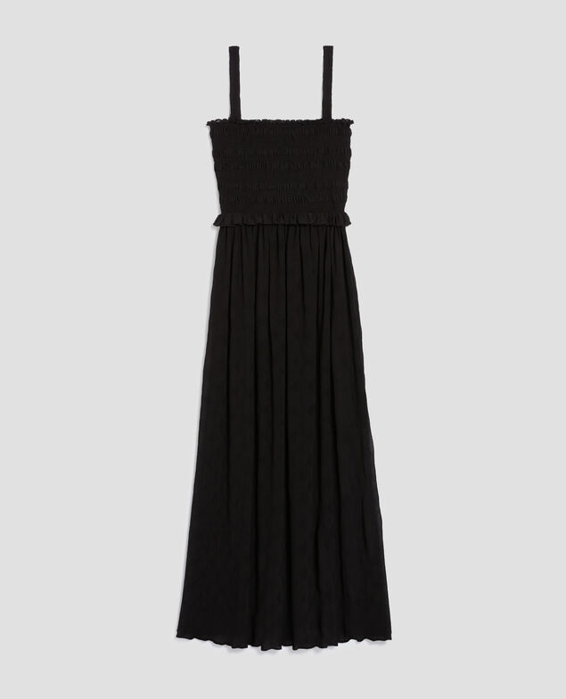 Fließend fallendes, langes gesmocktes Kleid H091 black beauty