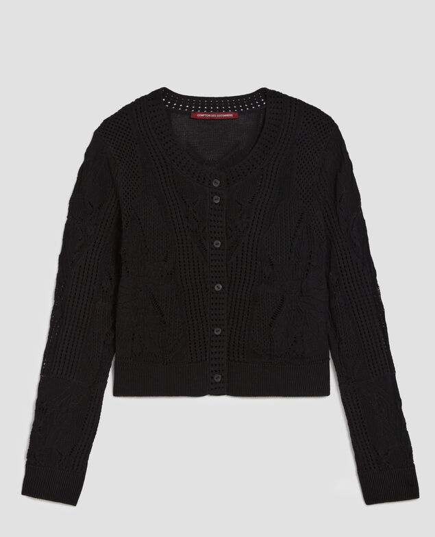 Häkelcardigan mit Blumenmotiv H091 black beauty