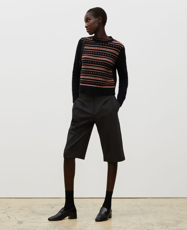 Jacquard-Pullover mit Rundhalsausschnitt aus Alpaka-Wolle Black brandy lighttaupe jacquard