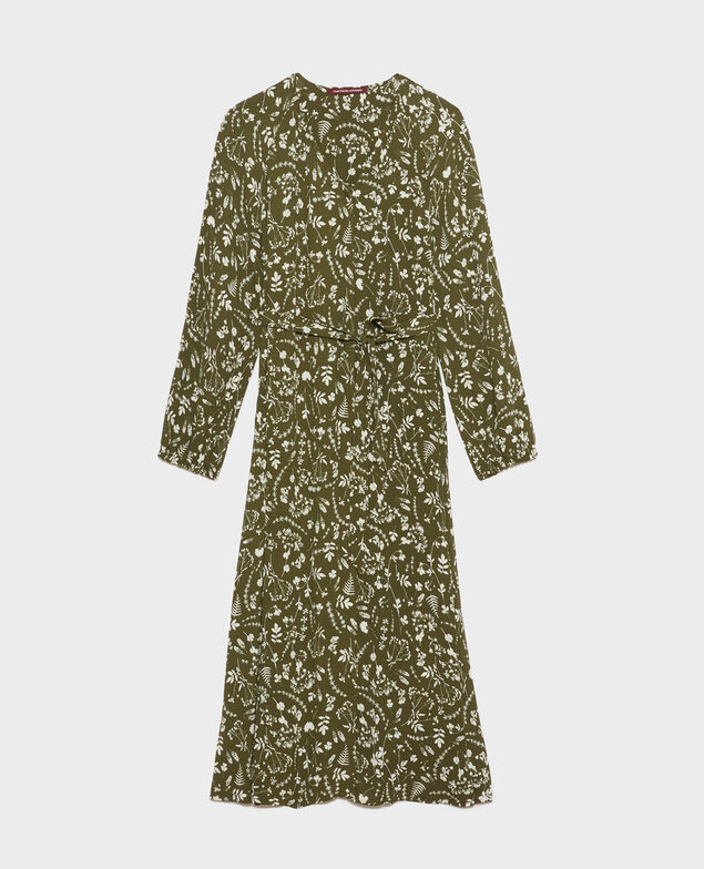 Langes gemustertes Kleid 6014c cyanotype olive