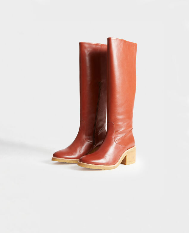 Lederstiefel mit Kreppsohle Brandy brown