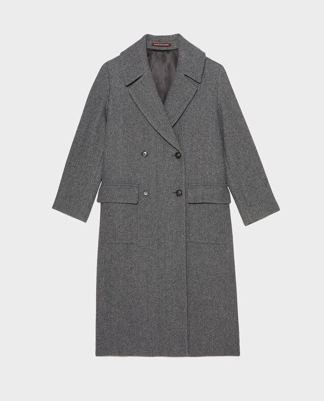 Überkreuzter Oversize Trenchcoat aus Wolle Medium grey melange