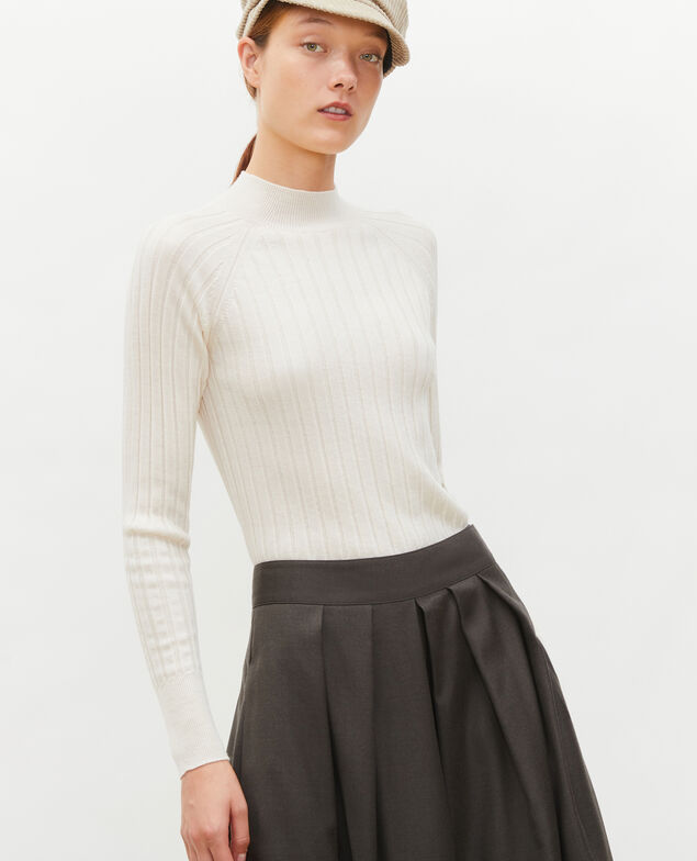  Rippstrickpullover mit Stehkragen aus Merinowolle Jet stream