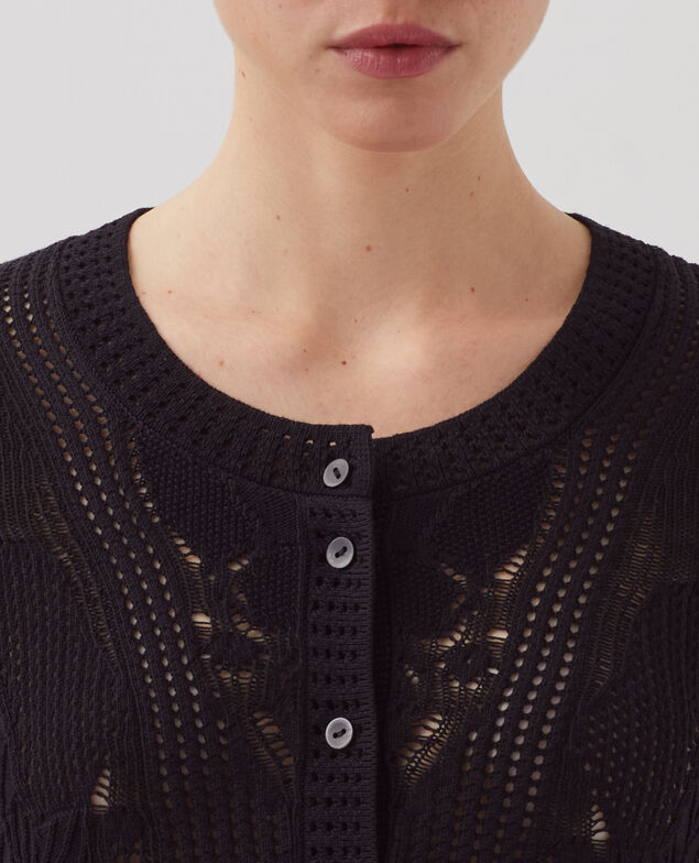 Häkelcardigan mit Blumenmotiv H091 black beauty