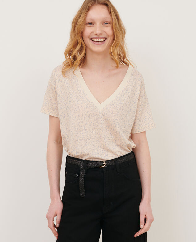 SARAH - T-Shirt mit V-Ausschnitt aus Leinen 91 print white