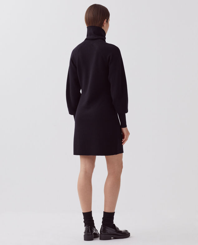Kurzes Kleid mit Reißverschluss aus Merinowolle H091 black beauty