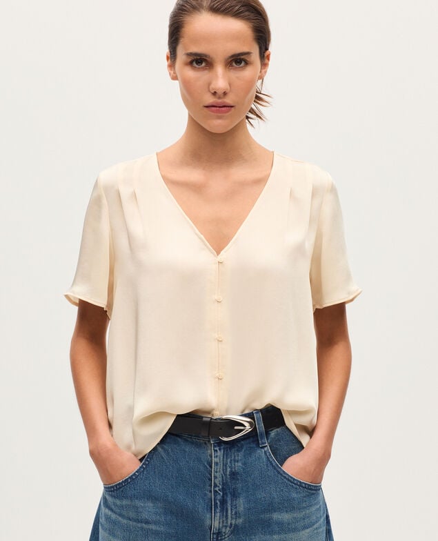 Fließende Bluse mit V-Ausschnitt J300 natural
